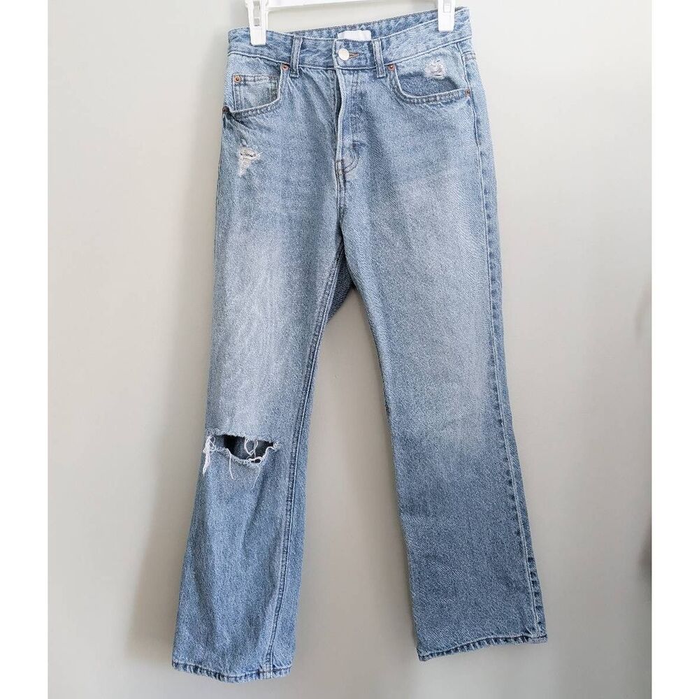 H&M Button Fly Straight Leg Ripped Jeans